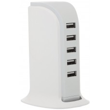 USB Charger 5 Port 5 Feet Cord Socket, Universal 6A 30W Portable Hub Desktop Wall Charging Multi Ports Rapid Adapter Vertical Station